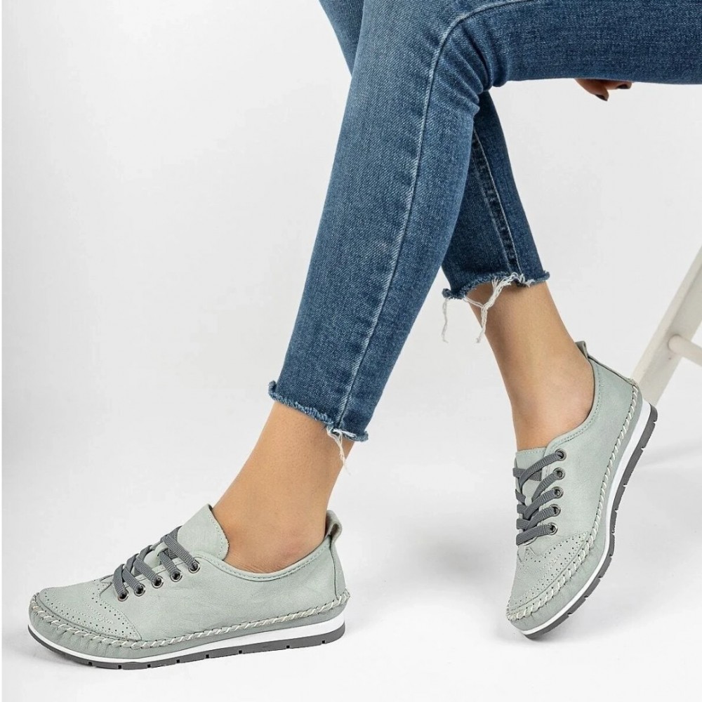 Women's Genuine Leather Ballerina - Blue - 16