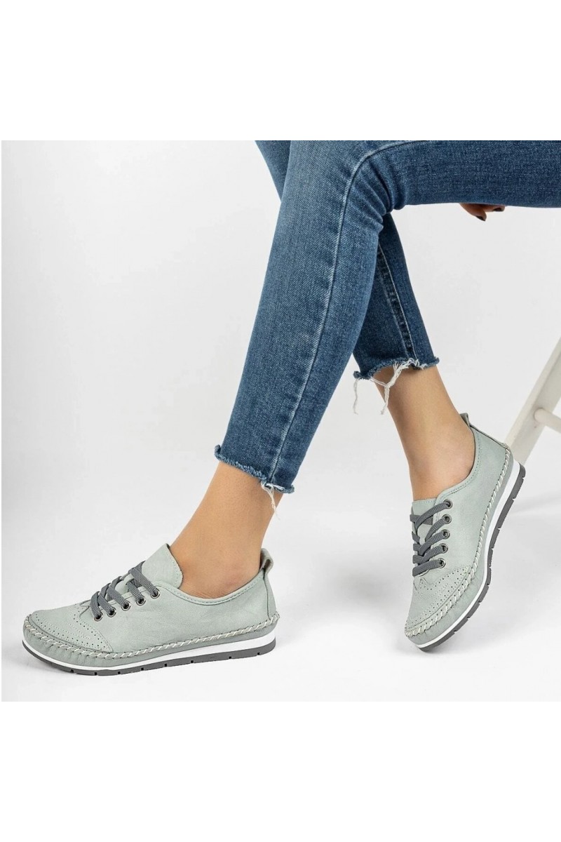 Women's Genuine Leather Ballerina - Blue - 16