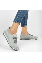 Women's Genuine Leather Ballerina - Blue - 16