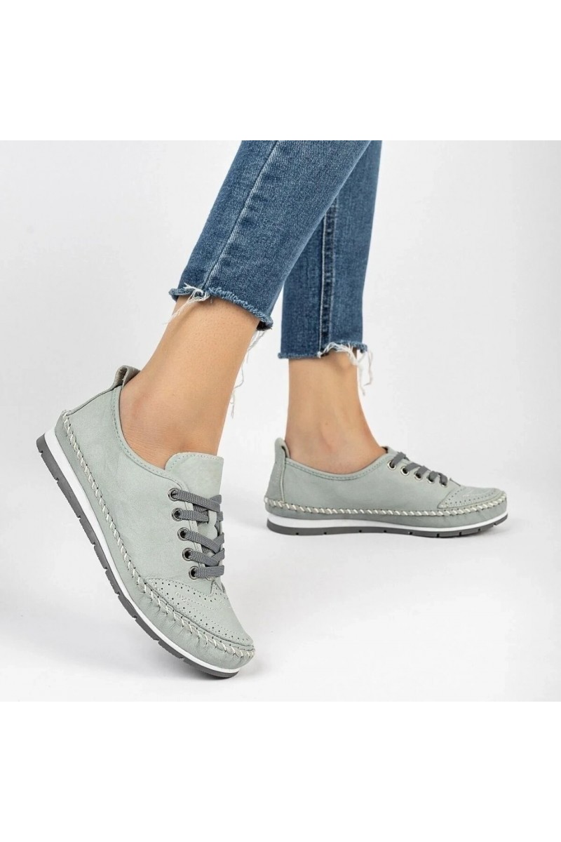 Women's Genuine Leather Ballerina - Blue - 16