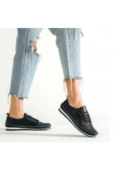 Women's Genuine Leather Ballerina - Black - 16