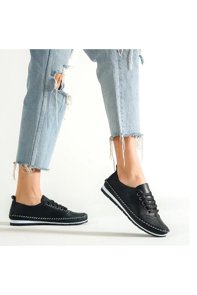 Women's Genuine Leather Ballerina - Black - 16