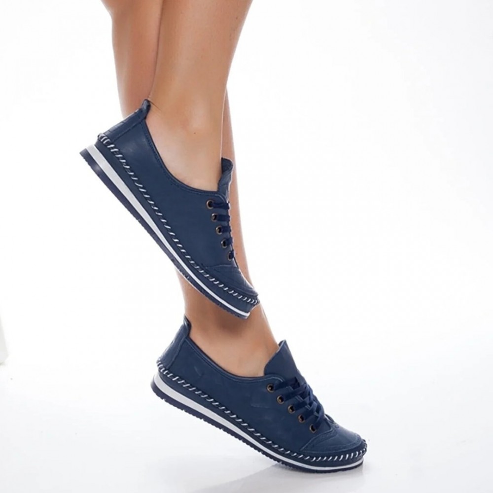 Women's Genuine Leather Ballerina - Dark Blue - 16