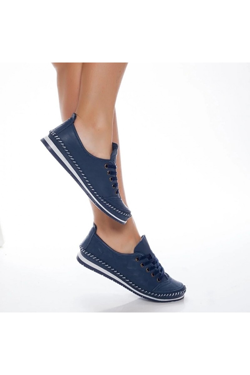 Women's Genuine Leather Ballerina - Dark Blue - 16