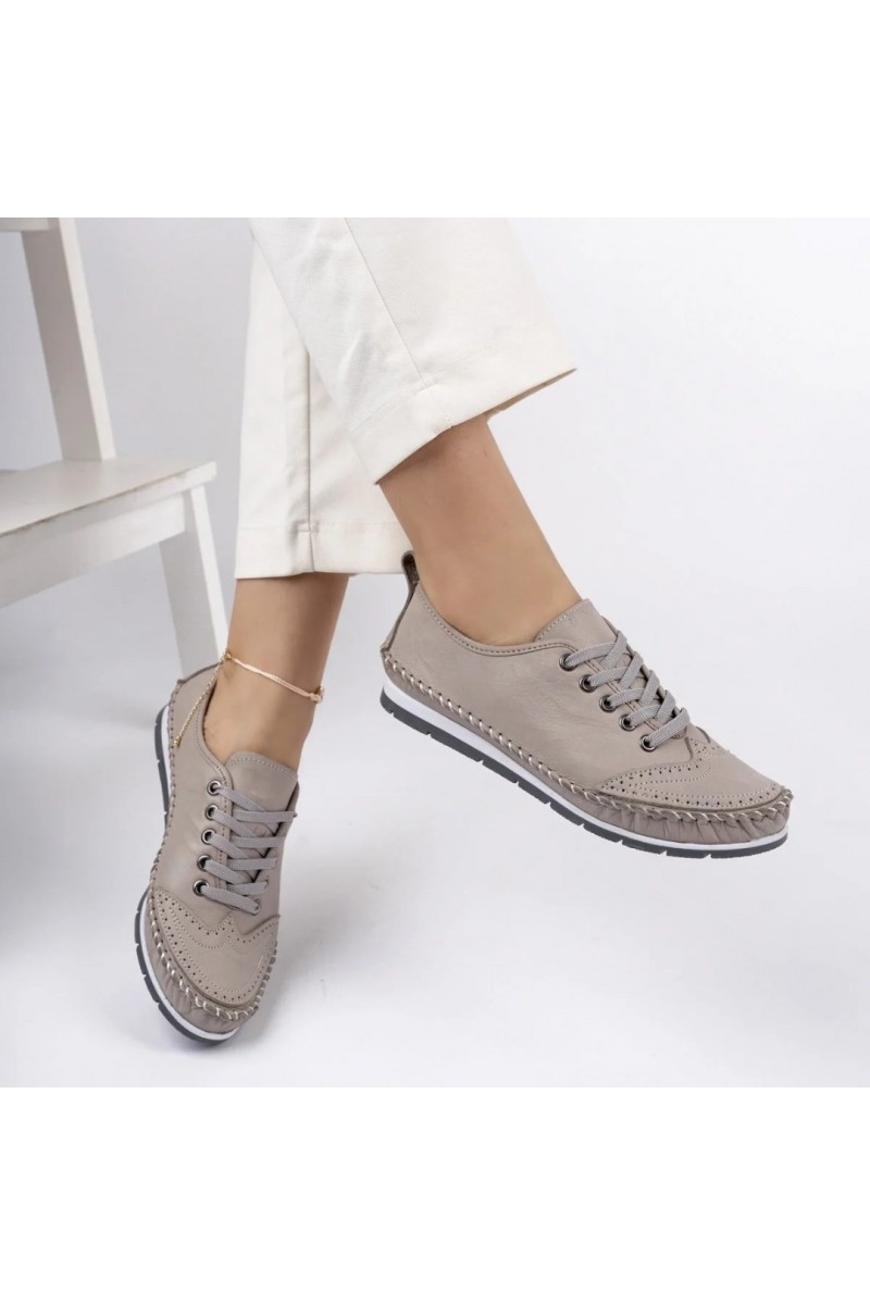 Women's Genuine Leather Ballerina - Beige 1 - 16
