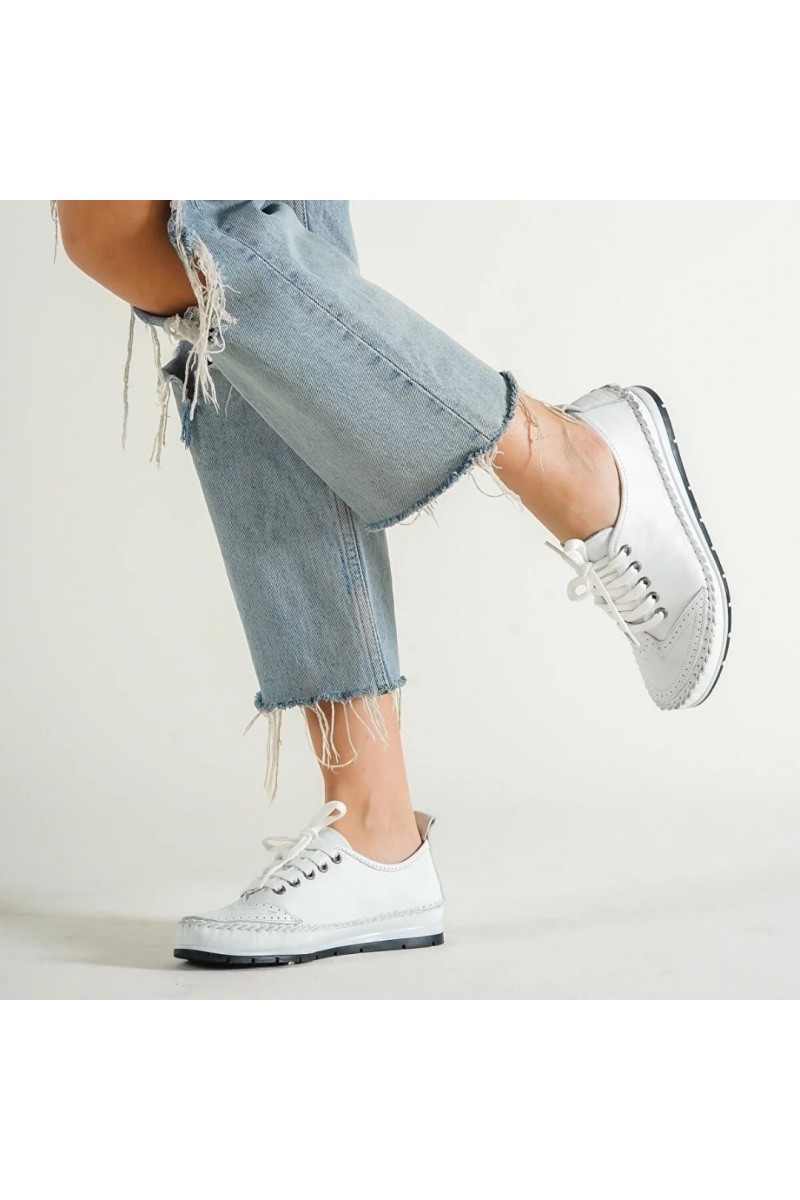 Women's Genuine Leather Ballerina - White - 16
