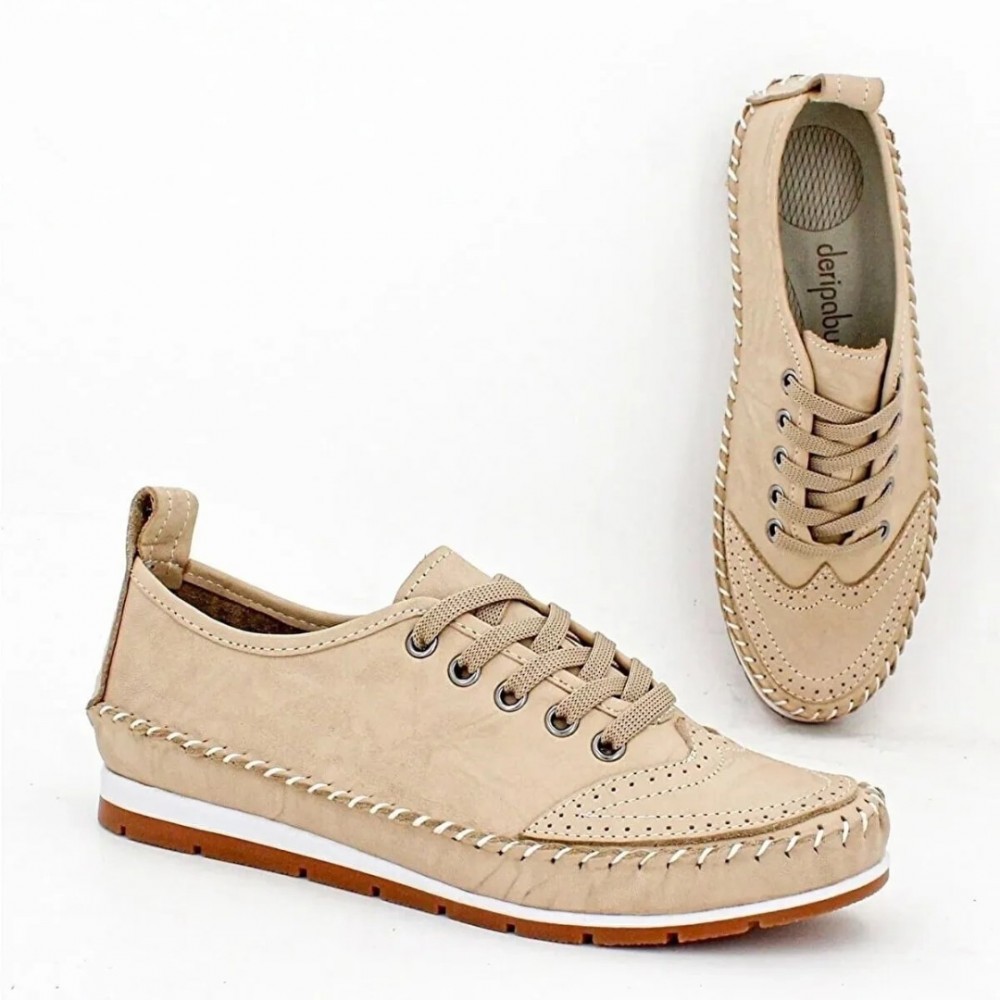 Women's Genuine Leather Ballerina - Beige - 16