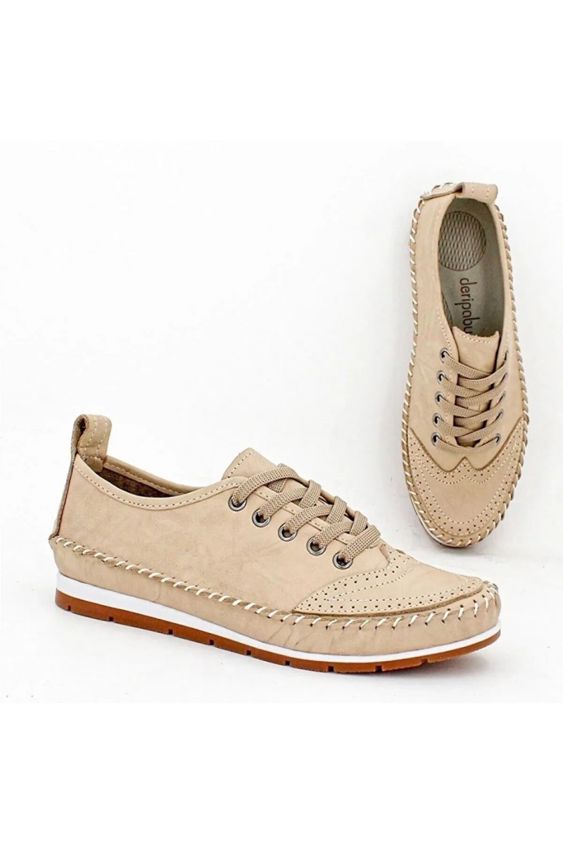 Women's Genuine Leather Ballerina - Beige - 16