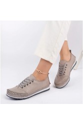 Women's Genuine Leather Ballerina - Beige 1 - 16