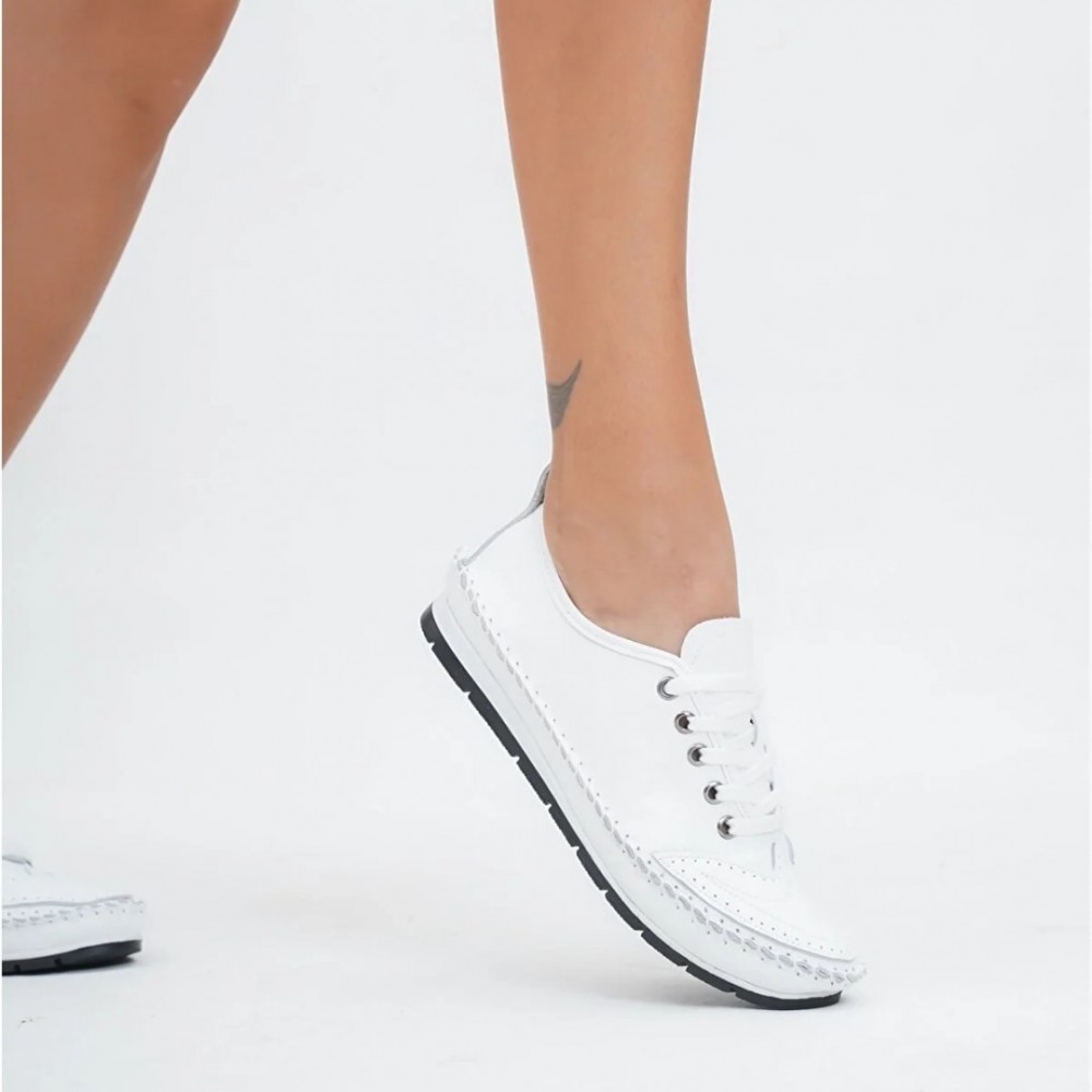Women's Genuine Leather Ballerina - White - 16