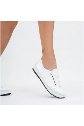 Women's Genuine Leather Ballerina - White - 16