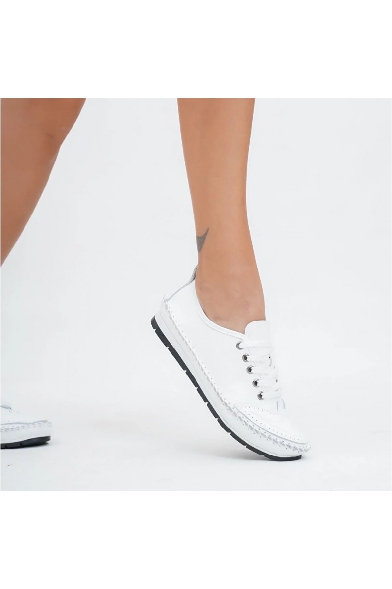 Women's Genuine Leather Ballerina - White - 16