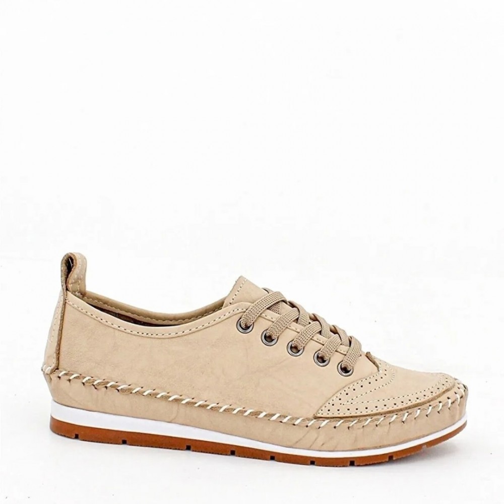 Women's Genuine Leather Ballerina - Beige - 16