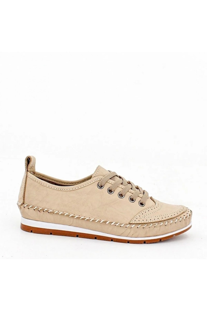 Women's Genuine Leather Ballerina - Beige - 16