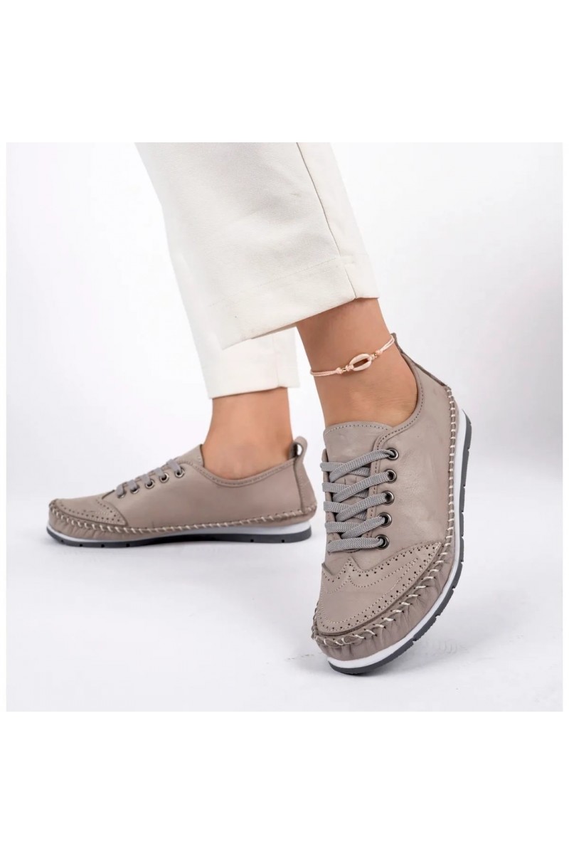 Women's Genuine Leather Ballerina - Beige 1 - 16