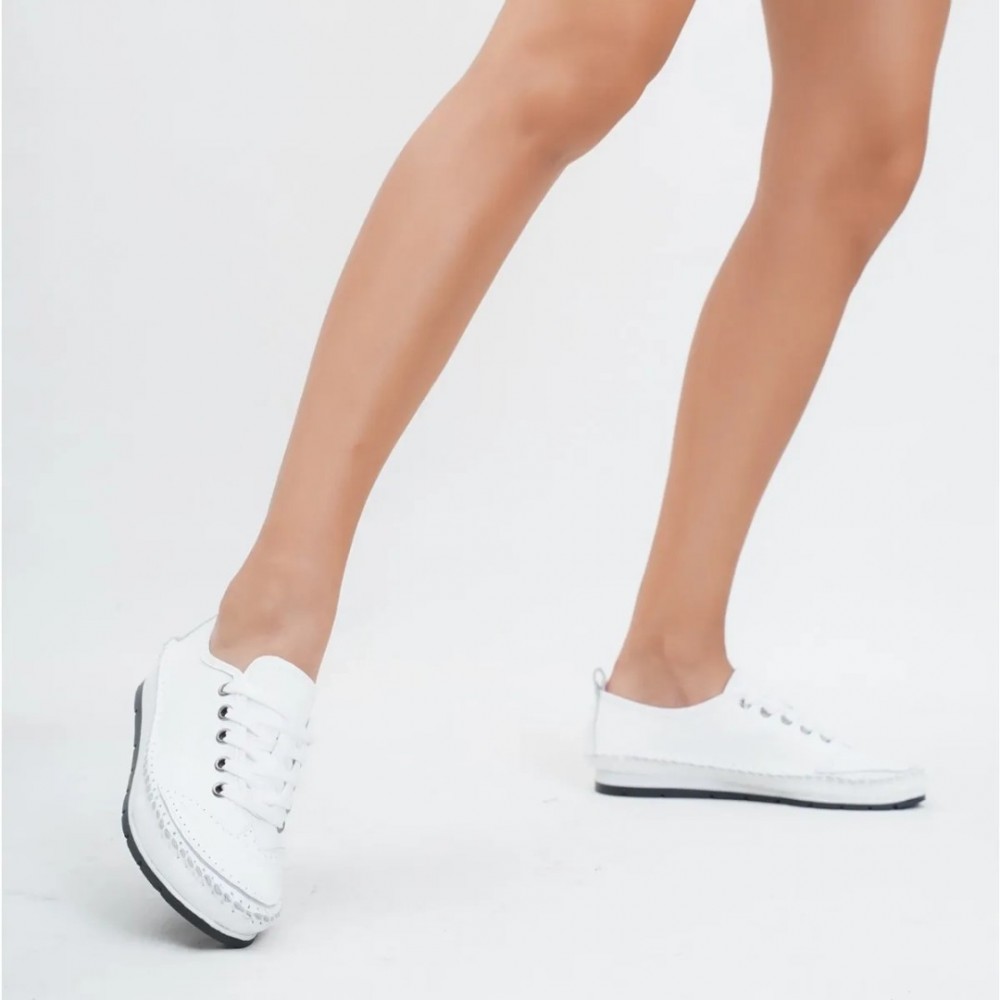 Women's Genuine Leather Ballerina - White - 16
