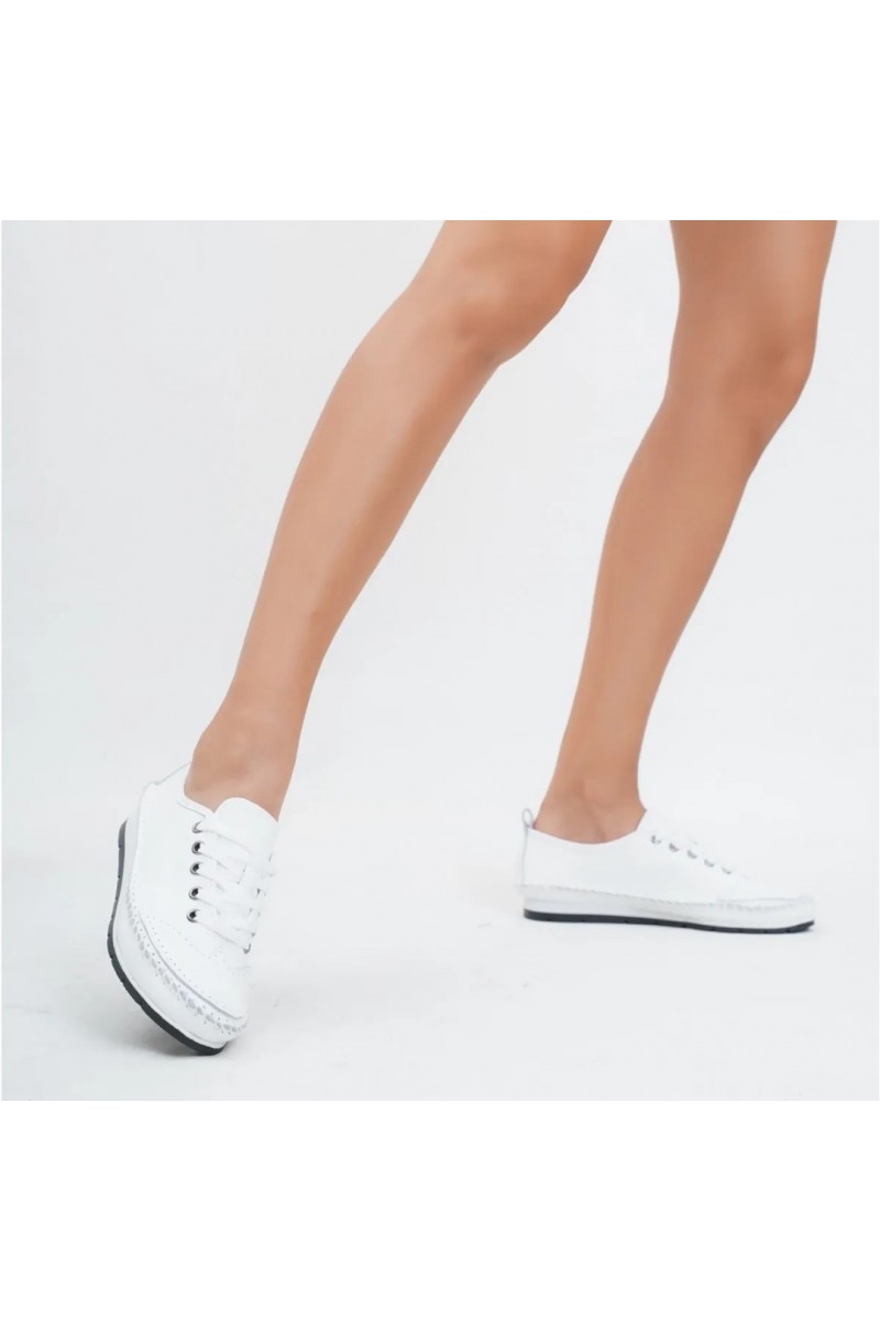 Women's Genuine Leather Ballerina - White - 16