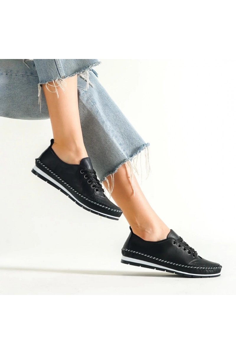 Women's Genuine Leather Ballerina - Black - 16