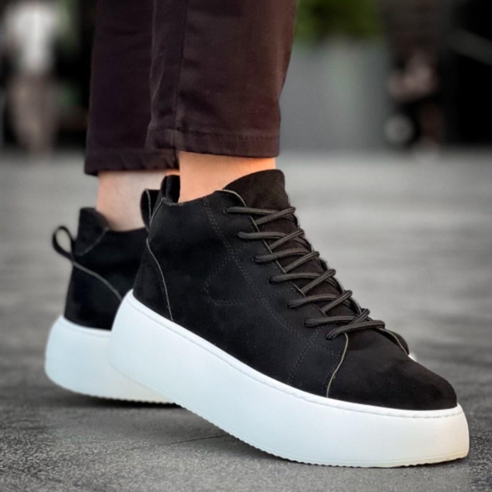 Mens Boots - Black White Suede - LE10