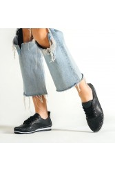 Women's Genuine Leather Ballerina - Black - 16