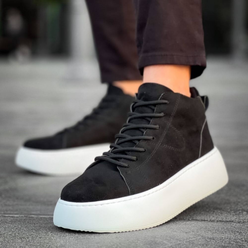 Mens Boots - Black White Suede - LE10