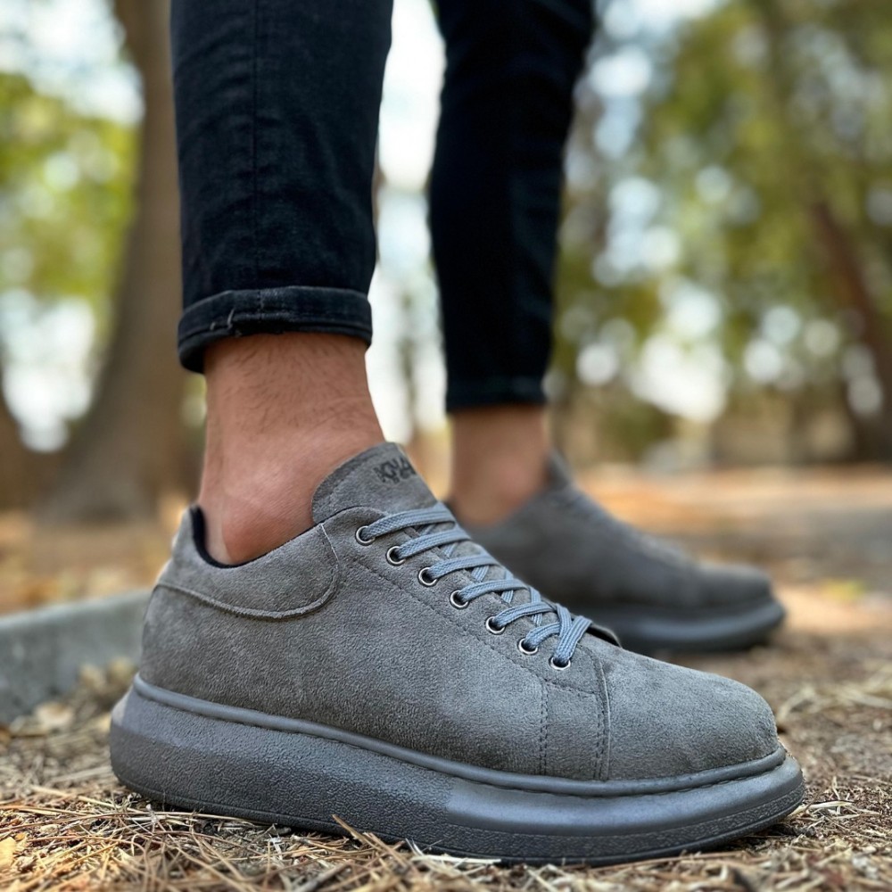Mens Sneakers - Gray Suede - 044