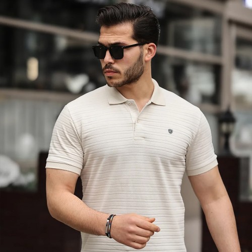 Mens Polo T-shirt - Beige - 002