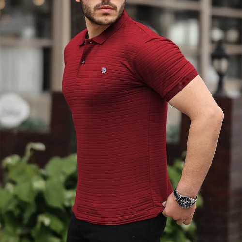 Mens Polo T-shirt - Claret Red - 002