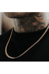 Mens Necklace - Stainless Steel - Gold - 05