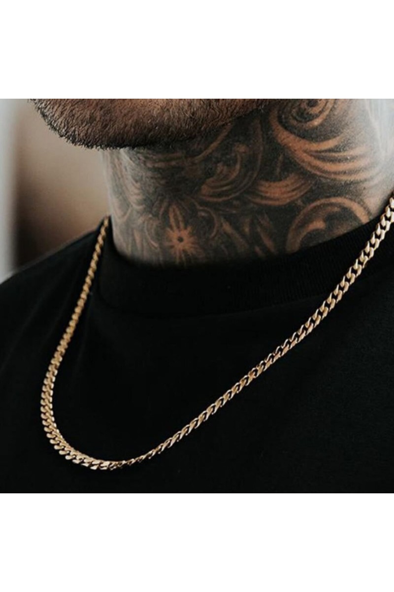 Mens Necklace - Stainless Steel - Gold - 05