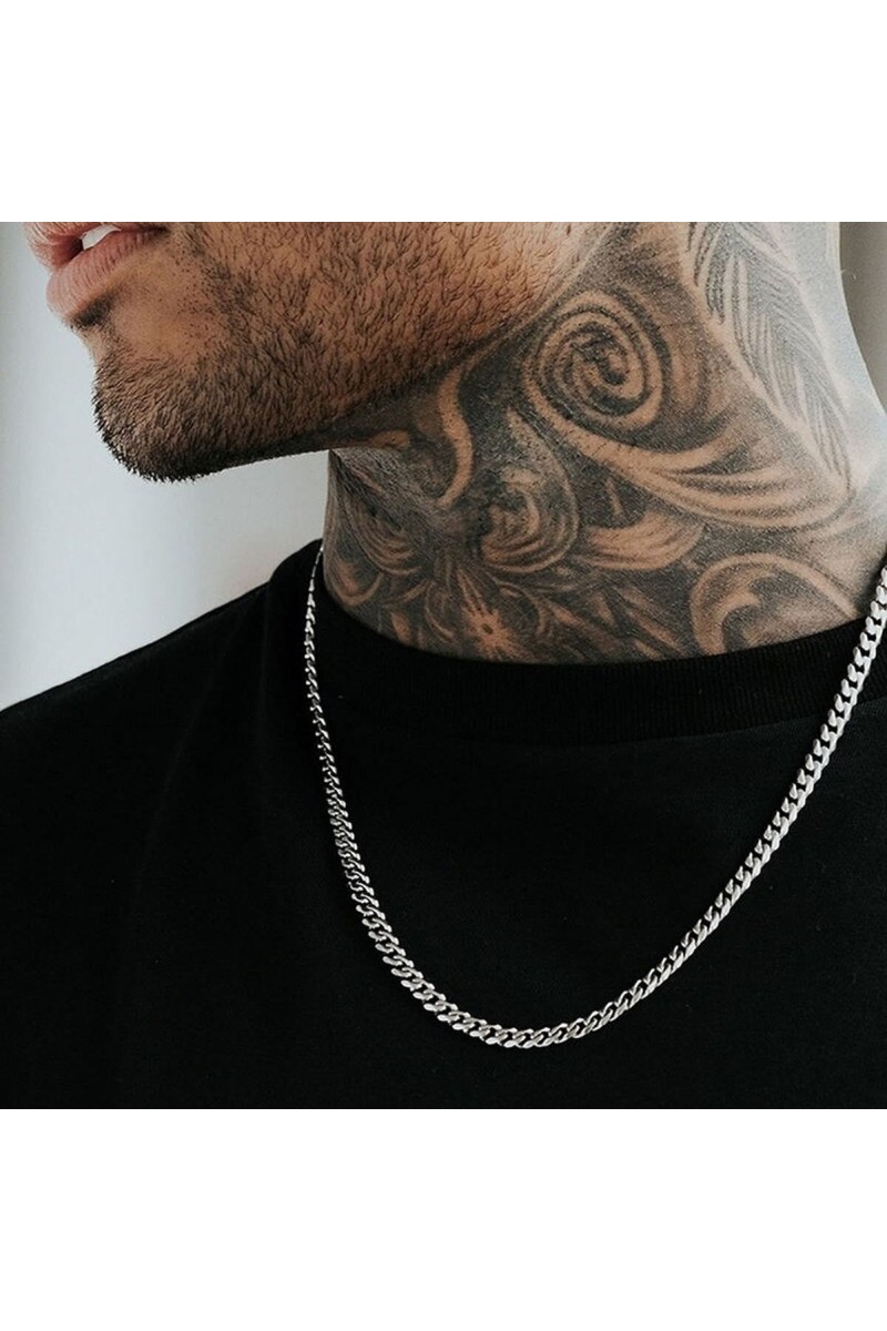 Mens Necklace - Stainless Steel - Silver - 05