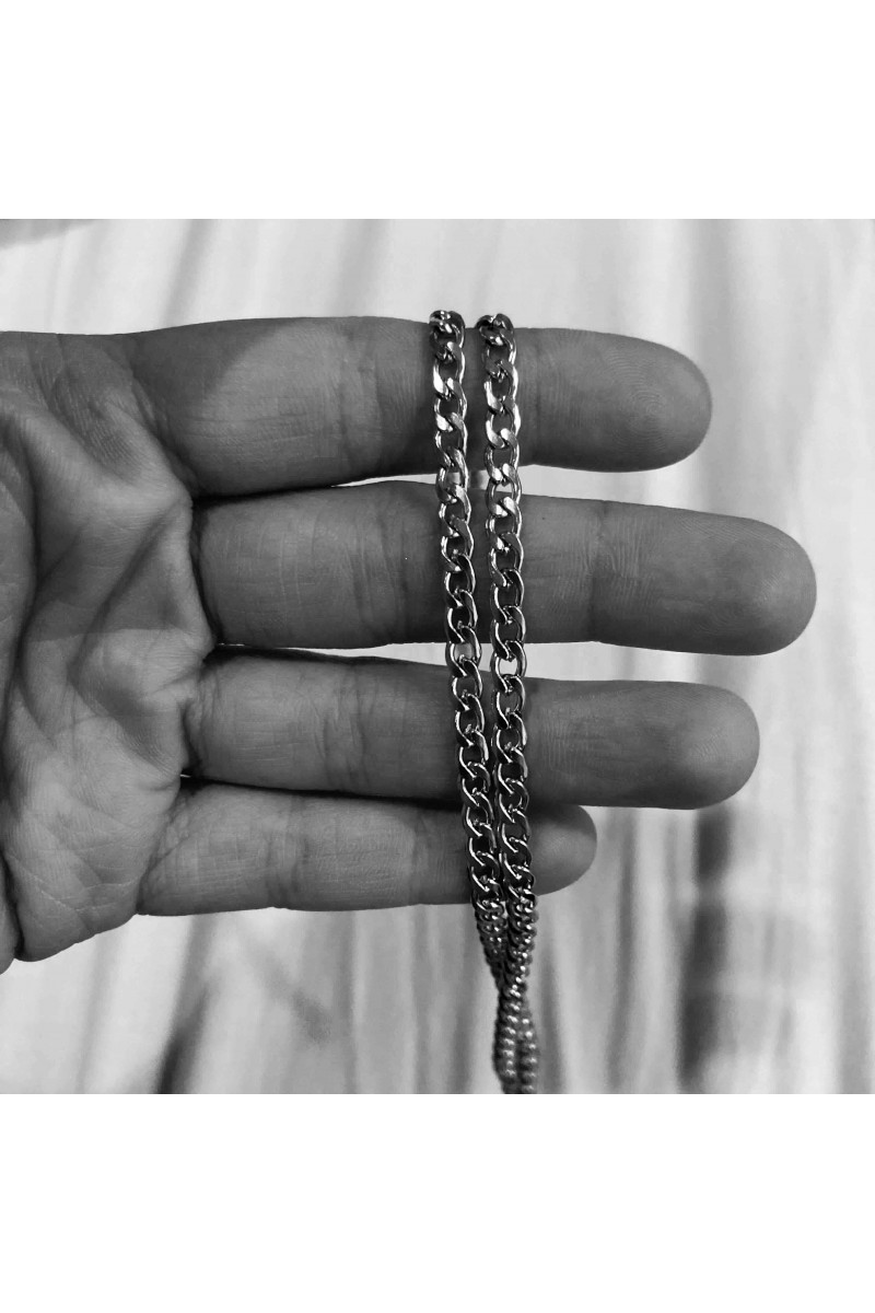 Mens Necklace - Stainless Steel - Silver - 05