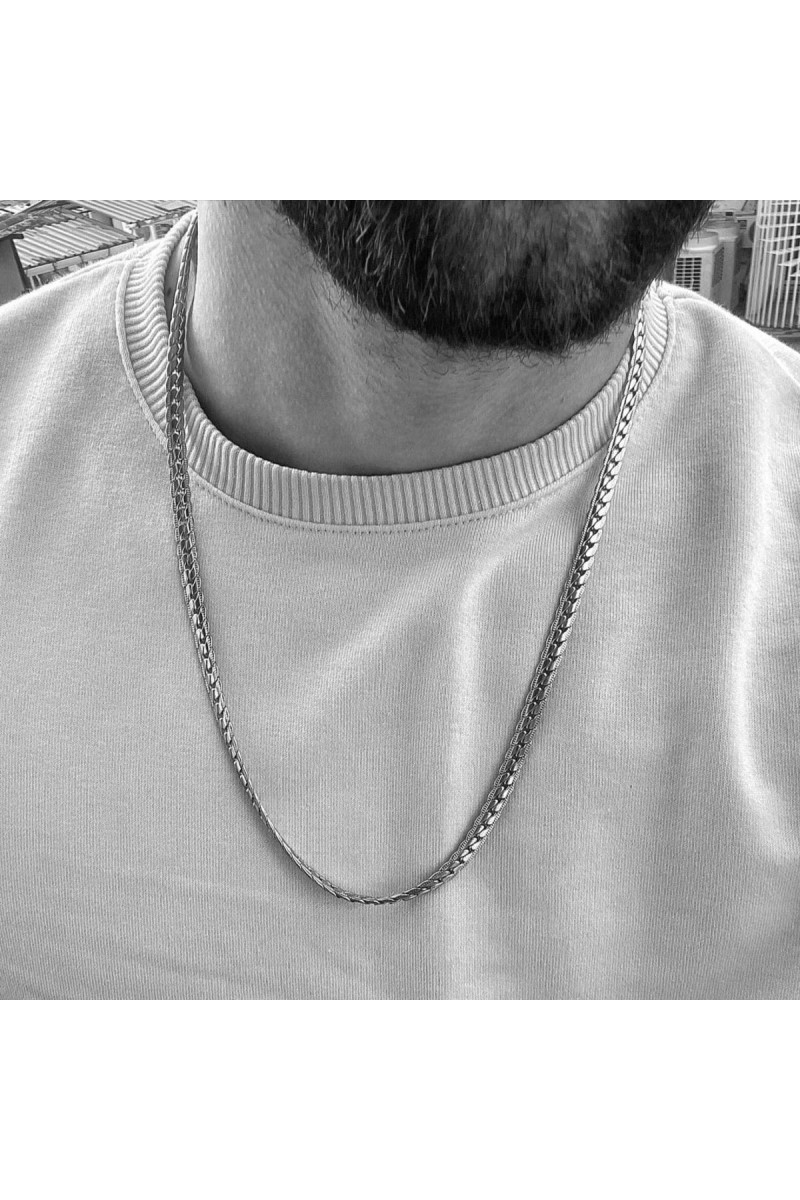 Mens Necklace - Stainless Steel - Silver - 07