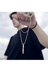 Mens Necklace - Stainless Steel - Silver - 389