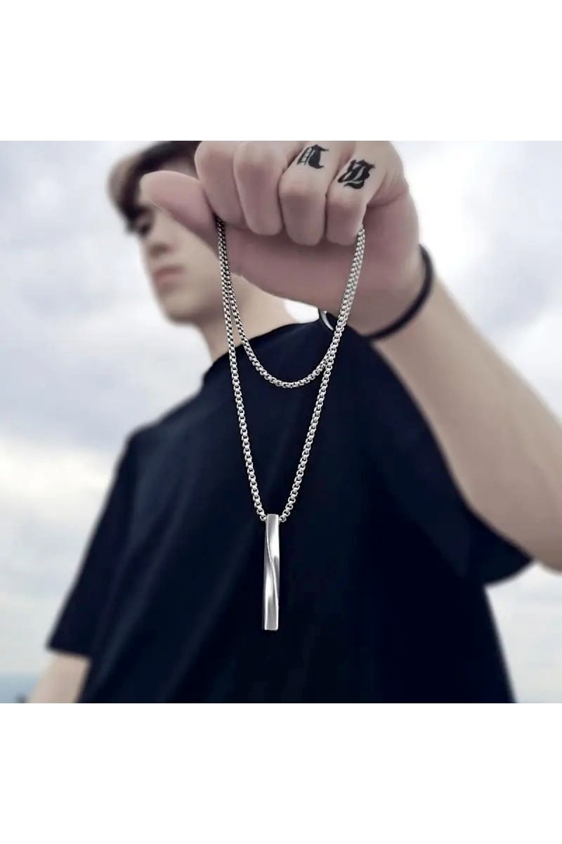Mens Necklace - Stainless Steel - Silver - 389