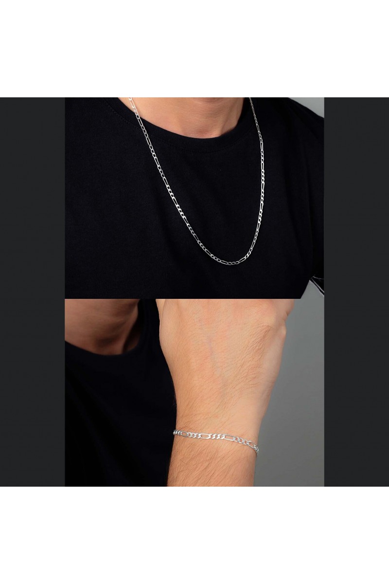 Mens Necklace & Bracelet - Silver - 8501