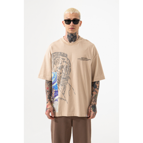 Unisex Oversized T-shirt  - Beige - VAN GOGH