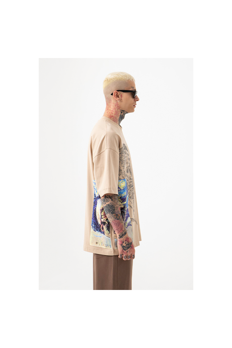 Unisex Oversized T-shirt  - Beige - VAN GOGH