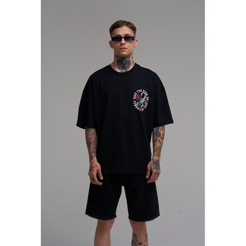 Unisex Oversized T-shirt - Black - Rose