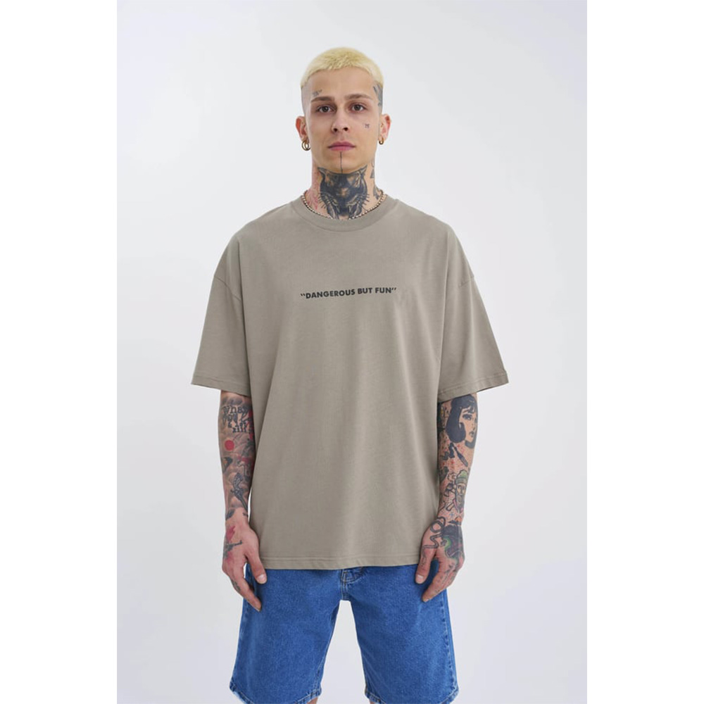 Unisex Oversized T-shirt - Khaki - Dangerous But Fun