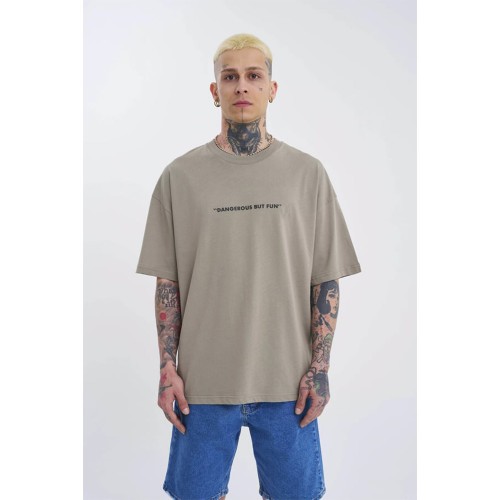 Unisex Oversized T-shirt - Khaki - Dangerous But Fun