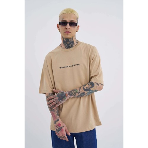 Unisex Oversized T-shirt - Beige - Dangerous But Fun