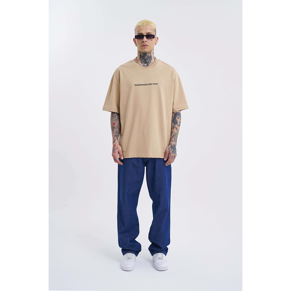 Unisex Oversized T-shirt - Beige - Dangerous But Fun
