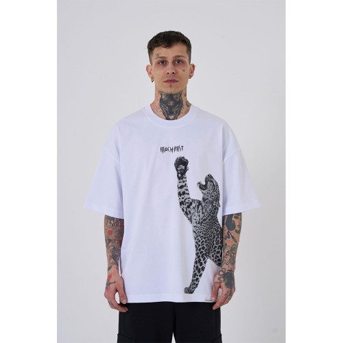 Unisex Oversized T-shirt  - White - Leopard