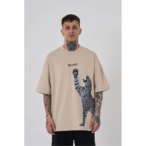 Unisex Oversized T-shirt - Beige - Leopard
