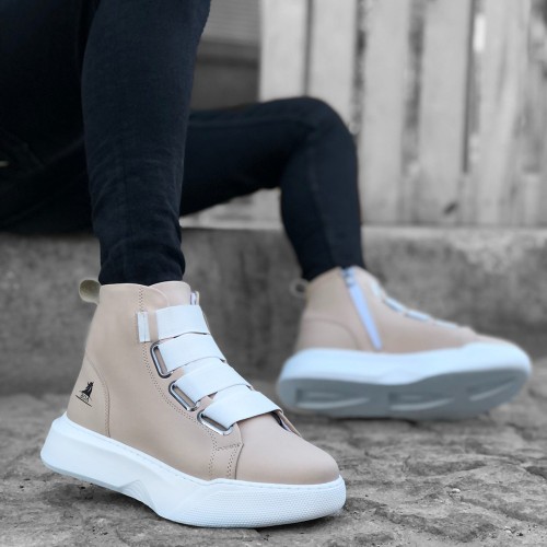 Mens High Top Sneakers - Beige - 0142