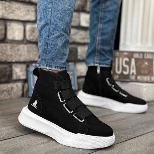 Mens High Top Sneakers - Black White - 0142