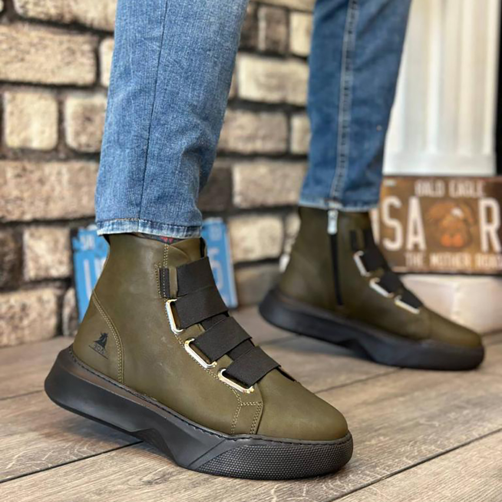 Mens High Top Sneakers - Khaki - 0142