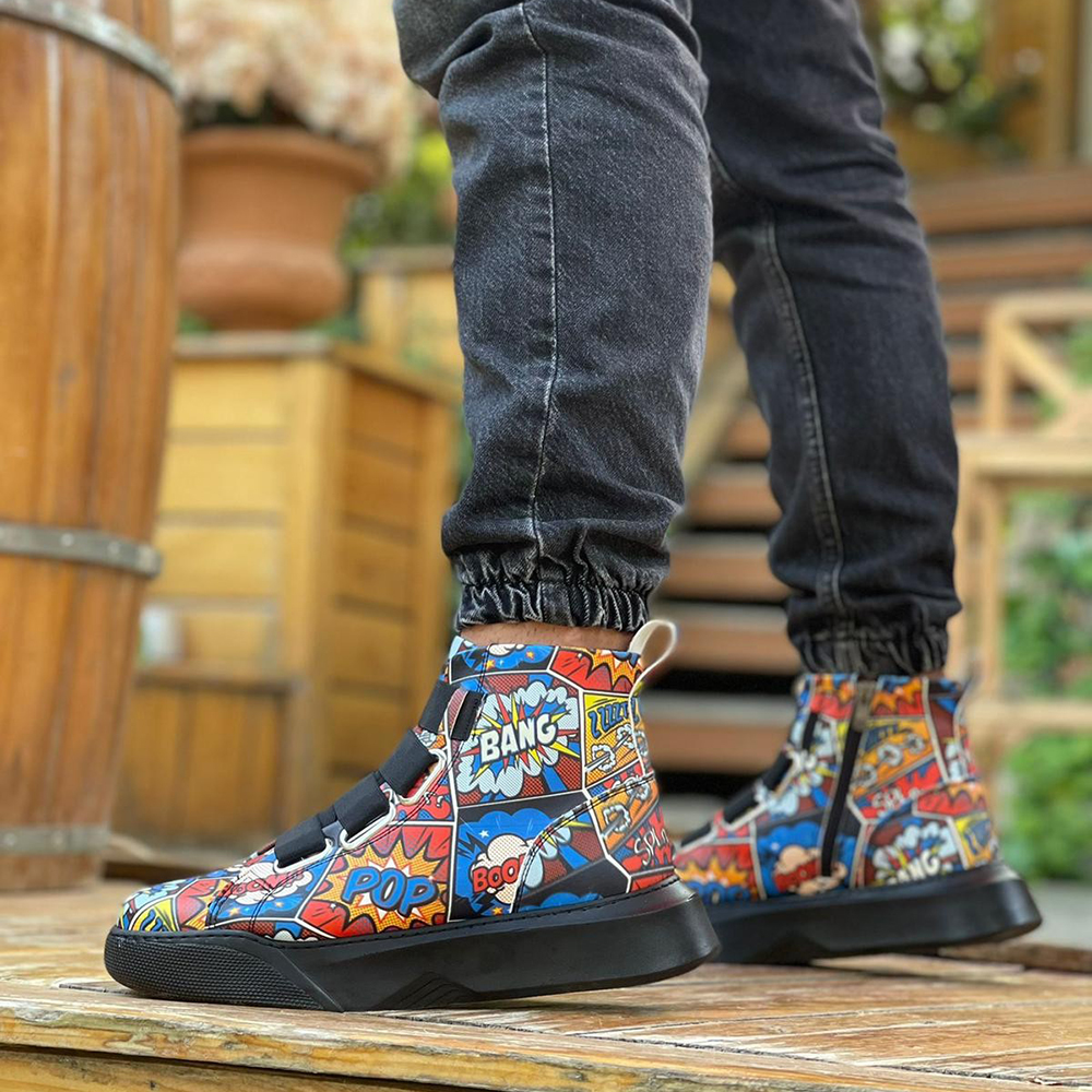 Mens High Top Sneakers - Popart Painted - 0142