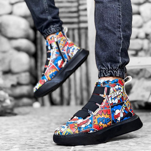 Mens High Top Sneakers - Popart Painted - 0142